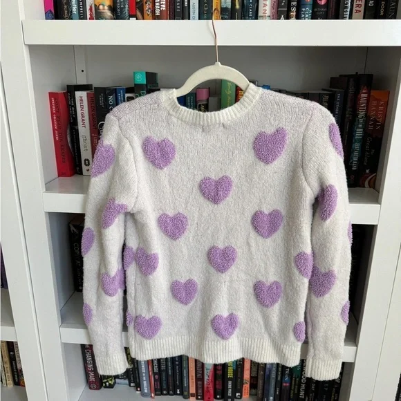 Cupcakes & Cashmere revolve purple fuzzy knit hearts kawaii pullover sweater - Picture 5 of 5
